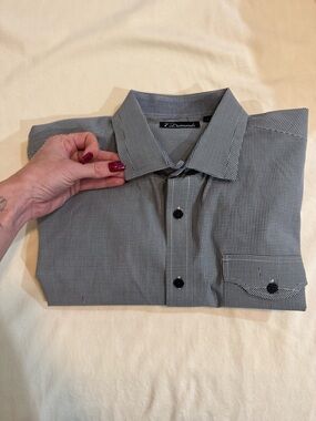 7 Diamonds Men's Black & White Micro-Check Dress Shirt